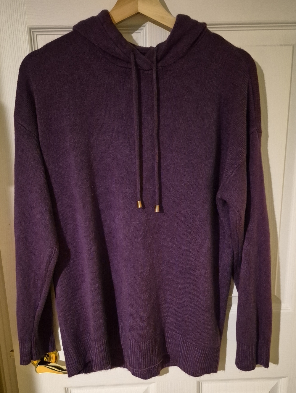 b.young Malea Purple Fine Knit Pullover Drawstring Hoodie Sweater L